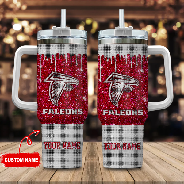 Atlanta Falcons NFL Glitter and Diamonds Bling Custom Stanley Quencher 30oz-40oz Stainless Steel Tumbler Hot And Cold Tumbler