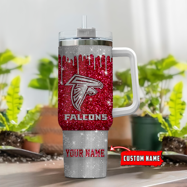 Atlanta Falcons NFL Glitter and Diamonds Bling Custom Stanley Quencher 30oz-40oz Stainless Steel Tumbler Hot And Cold Tumbler - Image 2