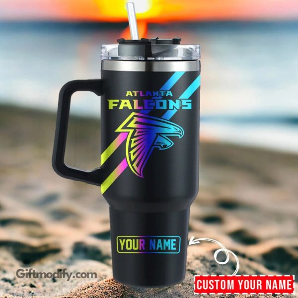 Atlanta Falcons NFL Hologram Logo Custom Stanley Quencher 30oz-40oz Stainless Steel Tumbler Hot And Cold Tumbler