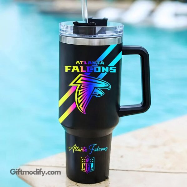 Atlanta Falcons NFL Hologram Logo Custom Stanley Quencher 30oz-40oz Stainless Steel Tumbler Hot And Cold Tumbler - Image 2