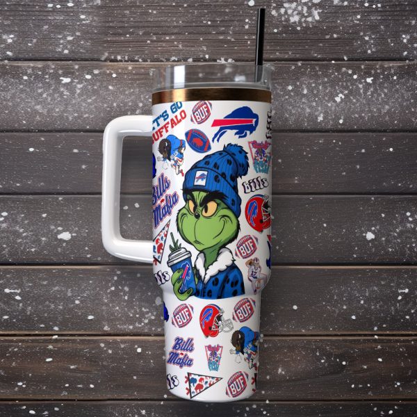Grinch Buffalo Bills NFL Sports Custom Stanley Quencher 30oz-40oz Stainless Steel Tumbler Hot And Cold Tumbler - Image 2