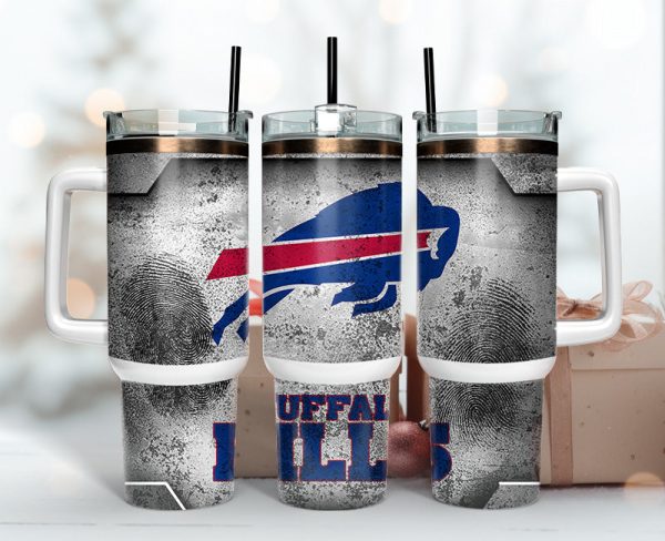 Buffalo Bills NFL Fingerprint Effect Custom Stanley Quencher 30oz-40oz Stainless Steel Tumbler Hot And Cold Tumbler