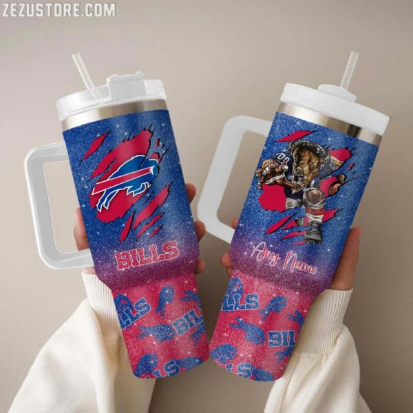 Buffalo Bills NFL Glitter Custom Stanley Quencher 30oz-40oz Stainless Steel Tumbler Hot And Cold Tumbler