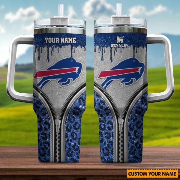 Buffalo Bills NFL Glitter Leopard Print Custom Stanley Quencher 30oz-40oz Stainless Steel Tumbler Hot And Cold Tumbler