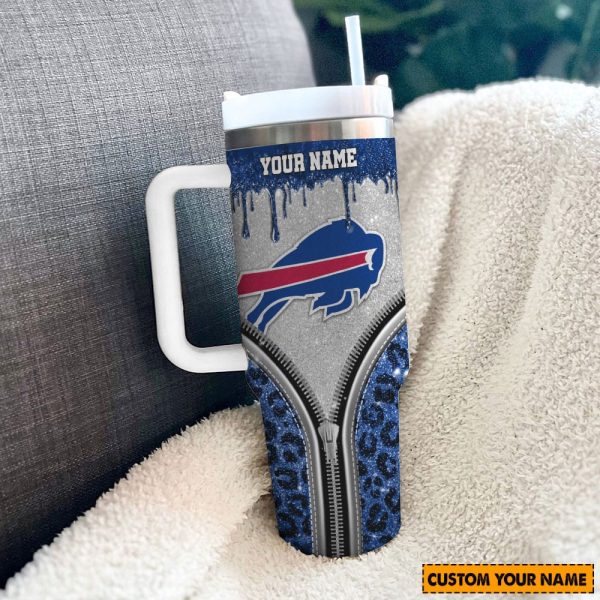 Buffalo Bills NFL Glitter Leopard Print Custom Stanley Quencher 30oz-40oz Stainless Steel Tumbler Hot And Cold Tumbler - Image 2