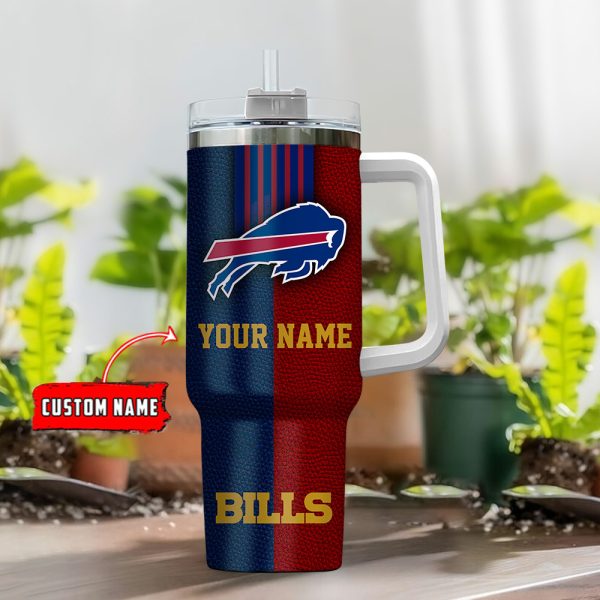 Buffalo Bills NFL Leather Effect Custom Stanley Quencher 30oz-40oz Stainless Steel Tumbler Hot And Cold Tumbler - Image 2