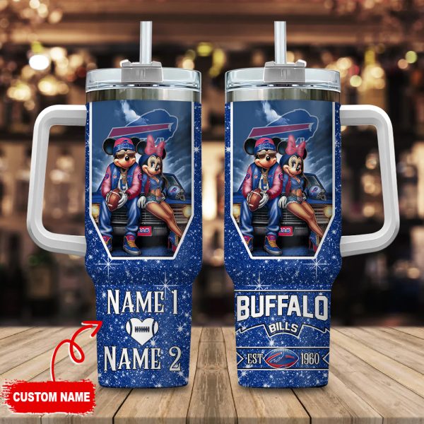 Buffalo Bills NFL Mickey And Minnie Couple Custom Stanley Quencher 30oz-40oz Stainless Steel Tumbler Hot And Cold Tumbler