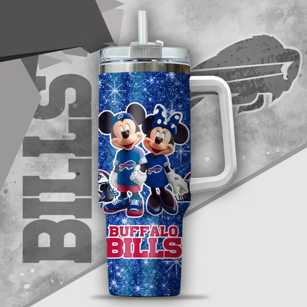 NFL Buffalo Bills Mickey And Minnie Couple Custom Stanley Quencher 30oz-40oz Stainless Steel Tumbler Hot And Cold Tumbler - Image 2
