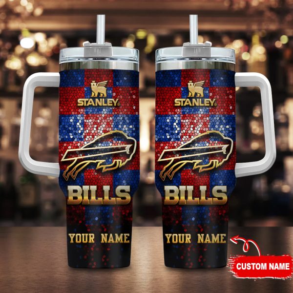 Buffalo Bills NFL Glitter Golden Logo Custom Stanley Quencher 30oz-40oz Stainless Steel Tumbler Hot And Cold Tumbler