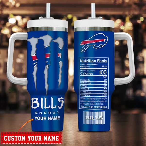 Buffalo Bills NFL Energy Nutrition Facts Custom Stanley Quencher 30oz-40oz Stainless Steel Tumbler Hot And Cold Tumbler