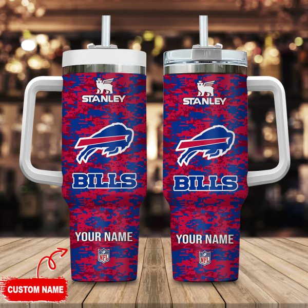 Buffalo Bills NFL Camouflage Custom Stanley Quencher 30oz-40oz Stainless Steel Tumbler Hot And Cold Tumbler