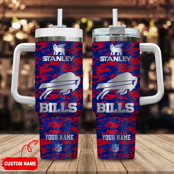 Buffalo Bills NFL Camouflage Silver Logo Custom Stanley Quencher 30oz-40oz Stainless Steel Tumbler Hot And Cold Tumbler