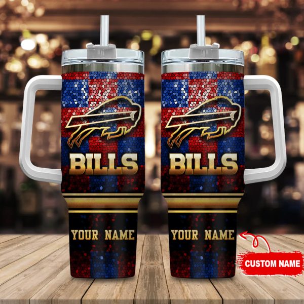 Buffalo Bills NFL Glitter Golden Logo Custom Stanley Quencher 30oz-40oz Stainless Steel Tumbler Hot And Cold Tumbler