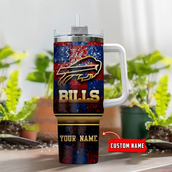 Buffalo Bills NFL Glitter Golden Logo Custom Stanley Quencher 30oz-40oz Stainless Steel Tumbler Hot And Cold Tumbler - Image 2