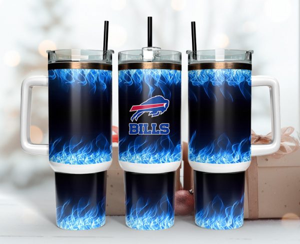 Buffalo Bills NFL Fire Effect Custom Stanley Quencher 30oz-40oz Stainless Steel Tumbler Hot And Cold Tumbler