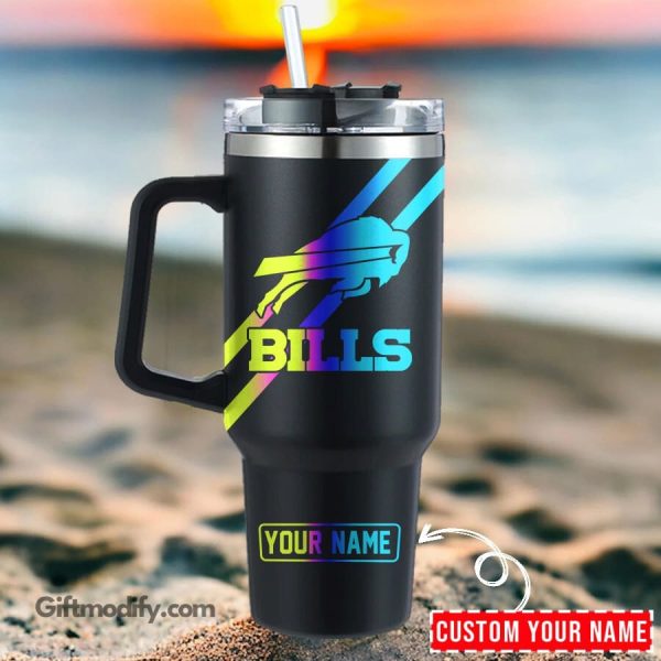 Buffalo Bills NFL Hologram Logo Custom Stanley Quencher 30oz-40oz Stainless Steel Tumbler Hot And Cold Tumbler