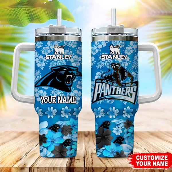 Carolina Panthers NFL Tropical Floral Custom Stanley Quencher 30oz-40oz Stainless Steel