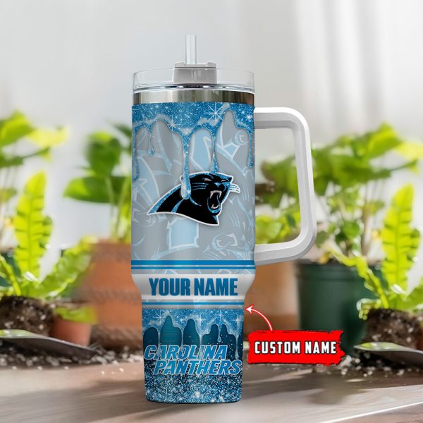 Carolina Panthers NFL Glitter Custom Stanley Quencher 30oz-40oz Stainless Steel Tumbler Hot And Cold Tumbler - Image 2