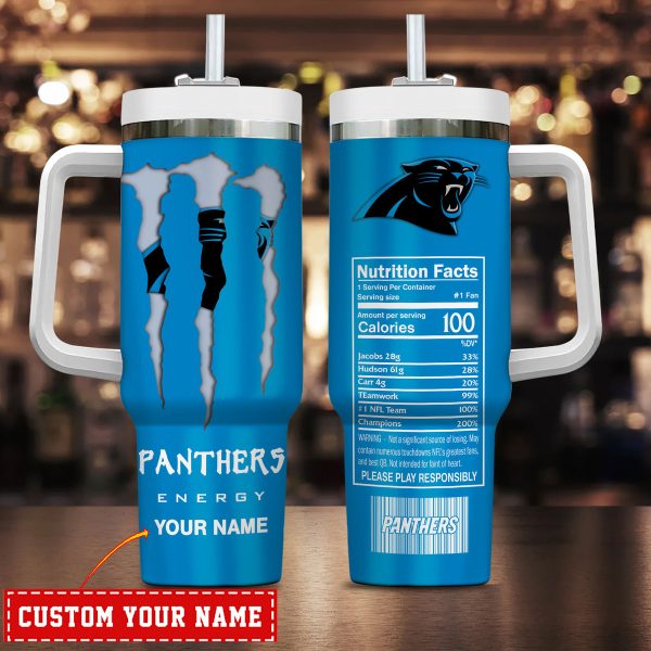 Carolina Panthers NFL Energy Nutrition Facts Custom Stanley Quencher 30oz-40oz Stainless Steel Tumbler Hot And Cold Tumbler