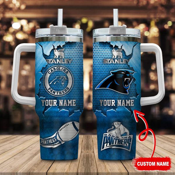 Carolina Panthers NFL Metal Style Custom Stanley Quencher 30oz-40oz Stainless Steel Tumbler Hot And Cold Tumbler