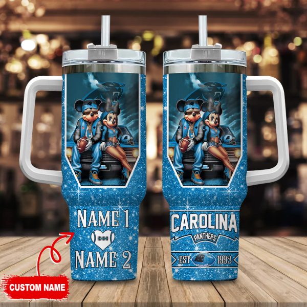 Carolina Panthers NFL Mickey And Minnie Couple Custom Stanley Quencher 30oz-40oz Stainless Steel Tumbler Hot And Cold Tumbler