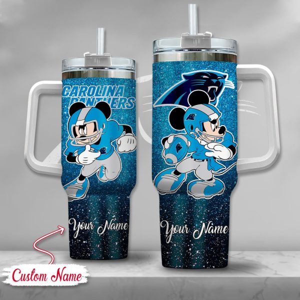 Carolina Panthers NFL Mickey Mouse Glitter Custom Stanley Quencher 30oz-40oz Stainless Steel Tumbler Hot And Cold Tumbler
