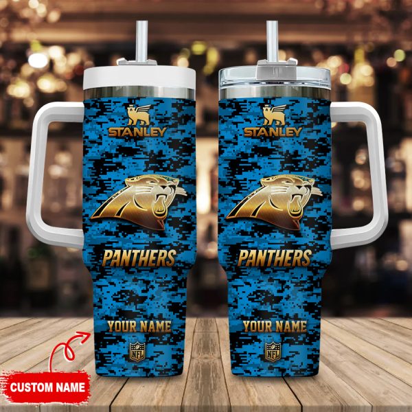 Carolina Panthers NFL Camouflage Golden Logo Custom Stanley Quencher 30oz-40oz Stainless Steel Tumbler Hot And Cold Tumbler