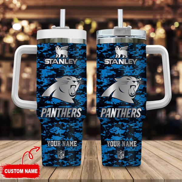 Carolina Panthers NFL Camouflage Silver Logo Custom Stanley Quencher 30oz-40oz Stainless Steel Tumbler Hot And Cold Tumbler