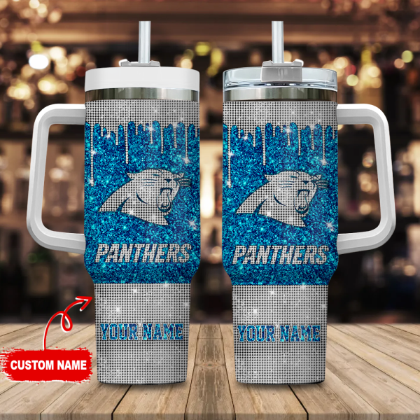 Carolina Panthers NFL Glitter and Diamonds Bling Custom Stanley Quencher 30oz-40oz Stainless Steel Tumbler Hot And Cold Tumbler