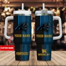 Carolina Panthers NFL Leather Effect Custom Stanley Quencher 30oz-40oz Stainless Steel Tumbler Hot And Cold Tumbler