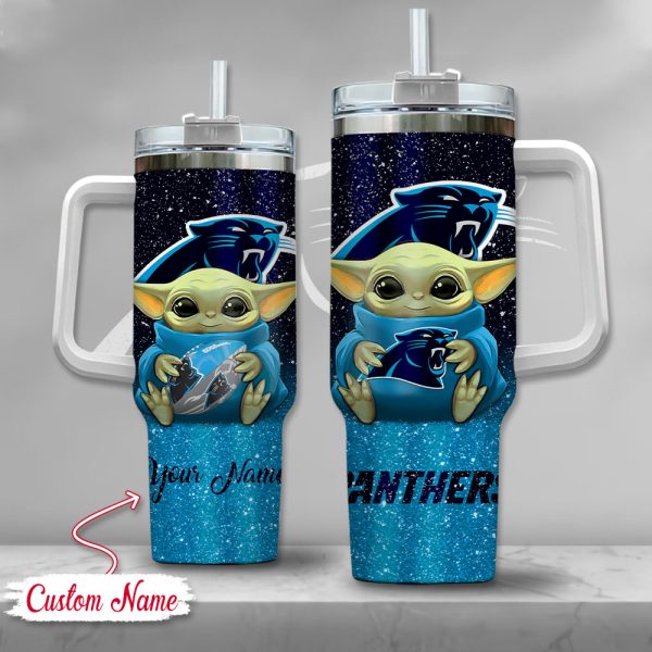NFL Carolina Panthers Baby Yoda Custom Stanley Quencher 30oz-40oz Stainless Steel Tumbler Hot And Cold Tumbler