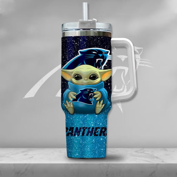 NFL Carolina Panthers Baby Yoda Custom Stanley Quencher 30oz-40oz Stainless Steel Tumbler Hot And Cold Tumbler - Image 2