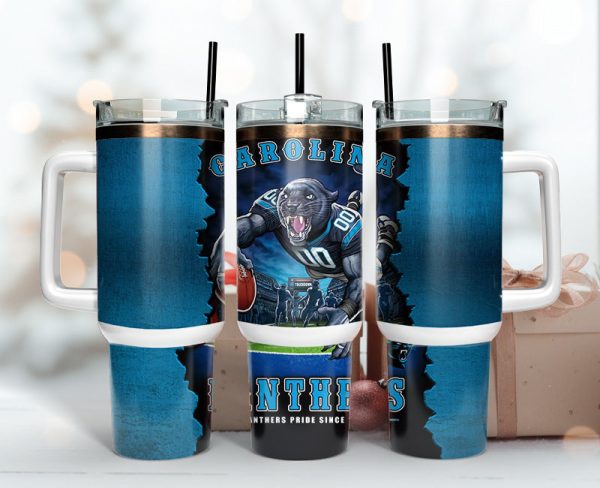 Carolina Panthers NFL Mascot Custom Stanley Quencher 30oz-40oz Stainless Steel Tumbler Hot And Cold Tumbler