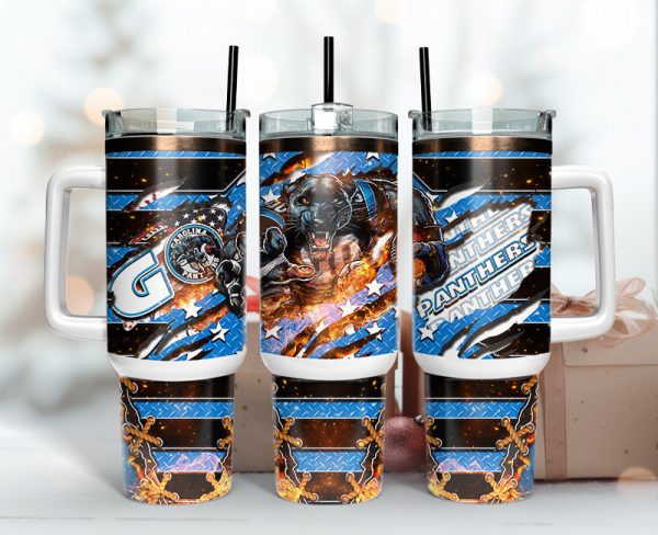 Carolina Panthers NFL Mascot Custom Stanley Quencher 30oz-40oz Stainless Steel Tumbler Hot And Cold Tumbler