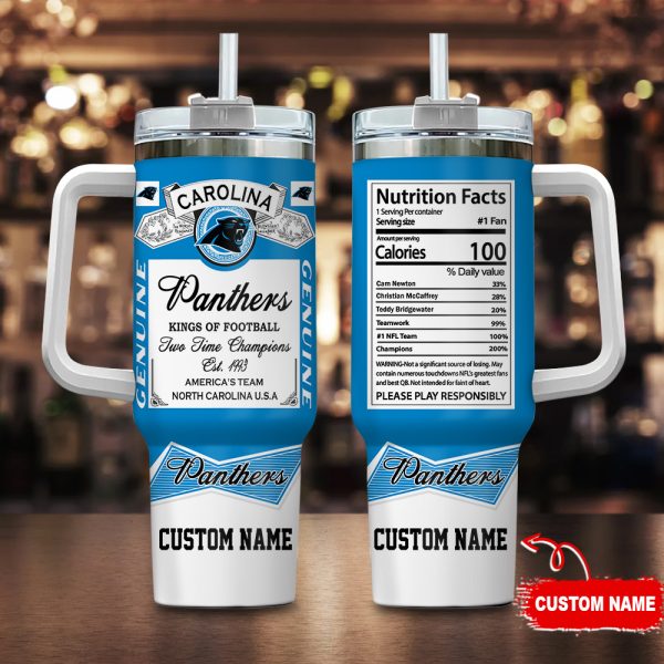 Carolina Panthers NFL Nutrition Facts Custom Stanley Quencher 30oz-40oz Stainless Steel Tumbler Hot And Cold Tumbler