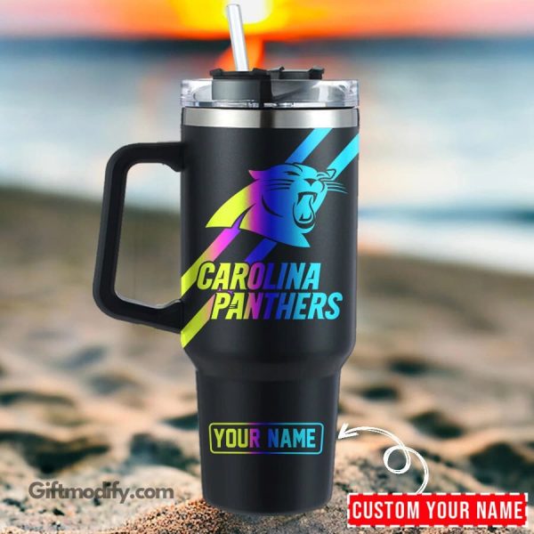 Carolina Panthers NFL Hologram Logo Custom Stanley Quencher 30oz-40oz Stainless Steel Tumbler Hot And Cold Tumbler
