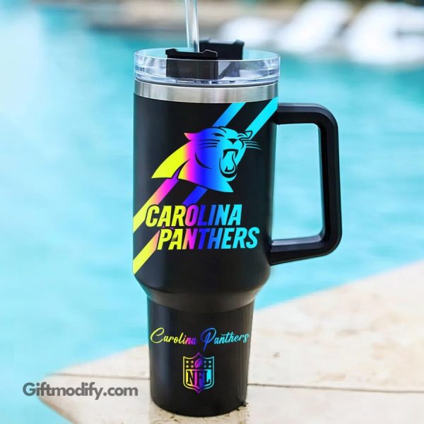 Carolina Panthers NFL Hologram Logo Custom Stanley Quencher 30oz-40oz Stainless Steel Tumbler Hot And Cold Tumbler - Image 2