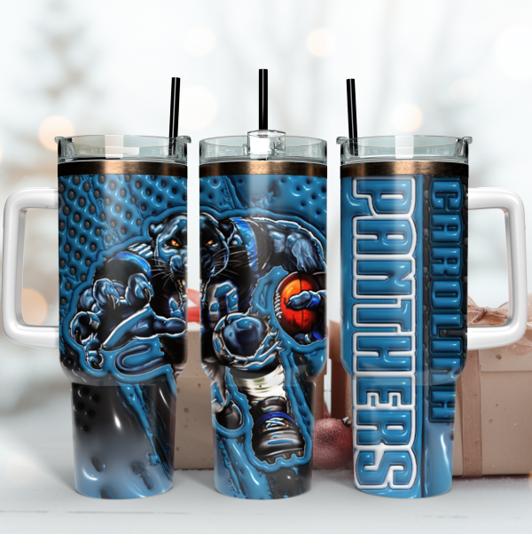 Carolina Panthers NFL Mascot Custom Stanley Quencher 30oz-40oz Stainless Steel Tumbler Hot And Cold Tumbler