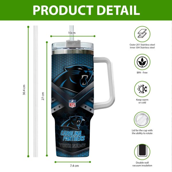 Carolina Panthers NFL Custom Stanley Quencher 30oz-40oz Stainless Steel Tumbler Hot And Cold Tumbler - Image 2