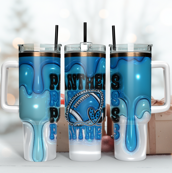 Carolina Panthers NFL 3D Inflated Puff Effect Custom Stanley Quencher 30oz-40oz Stainless Steel Tumbler Hot And Cold Tumbler