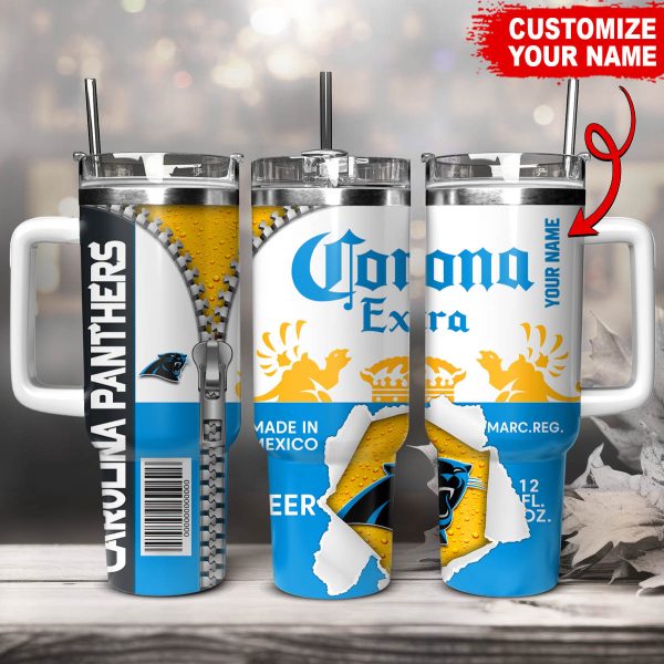 Carolina Panthers NFL Corona Extra Custom Stanley Quencher 30oz-40oz Stainless Steel Tumbler Hot And Cold Tumbler