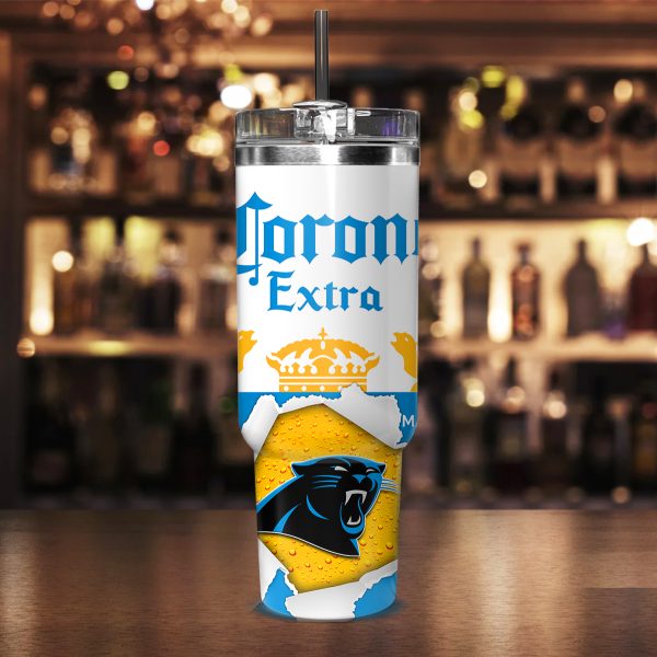 Carolina Panthers NFL Corona Extra Custom Stanley Quencher 30oz-40oz Stainless Steel Tumbler Hot And Cold Tumbler - Image 2
