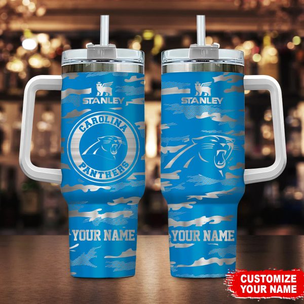 Carolina Panthers NFL Camo Pattern Custom Stanley Quencher 30oz-40oz Stainless Steel Tumbler Hot And Cold Tumbler