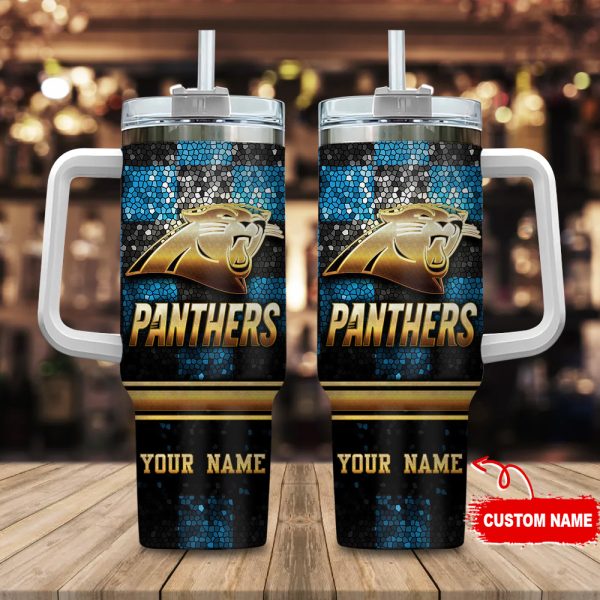 Carolina Panthers NFL Glitter Golden Logo Custom Stanley Quencher 30oz-40oz Stainless Steel Tumbler Hot And Cold Tumbler