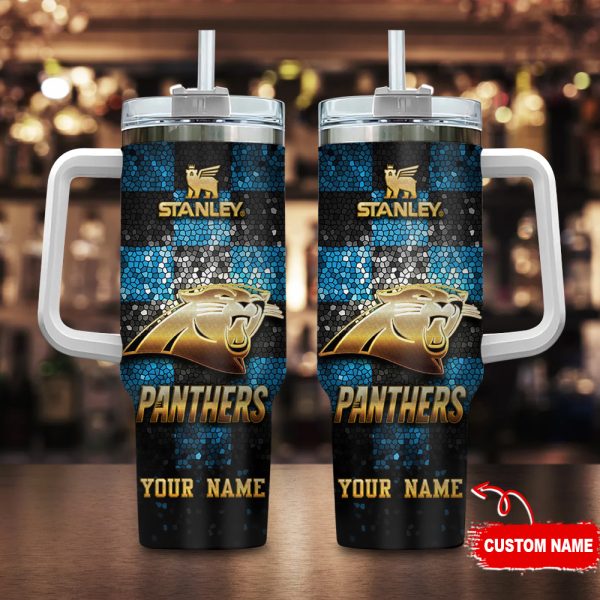 Carolina Panthers NFL Glitter Golden Logo Custom Stanley Quencher 30oz-40oz Stainless Steel Tumbler Hot And Cold Tumbler