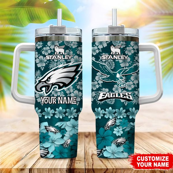 Philadelphia Eagles NFL Tropical Floral Custom Stanley Quencher 30oz-40oz Stainless Steel