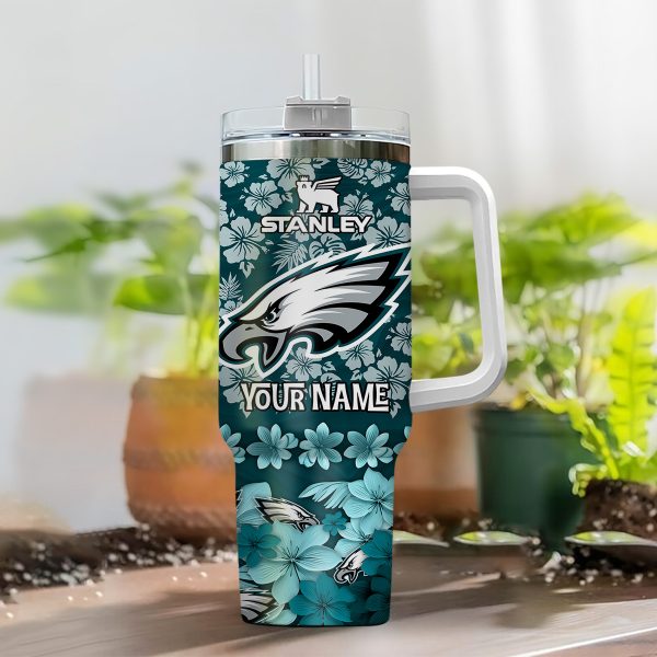 Philadelphia Eagles NFL Tropical Floral Custom Stanley Quencher 30oz-40oz Stainless Steel - Image 2