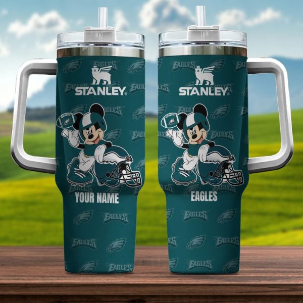 Philadelphia Eagles NFL Mickey Mouse Custom Stanley Quencher 30oz-40oz Stainless Steel Tumbler Hot And Cold Tumbler