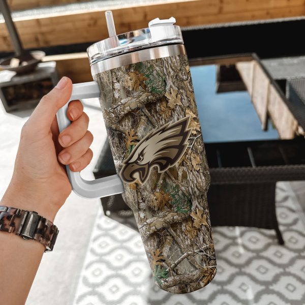 Philadelphia Eagles NFL Hunting Realtree Custom Stanley Quencher 30oz-40oz Stainless Steel Tumbler Hot And Cold Tumbler - Image 2