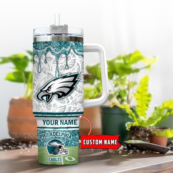 Philadelphia Eagles NFL Glitter Custom Stanley Quencher 30oz-40oz Stainless Steel Tumbler Hot And Cold Tumbler